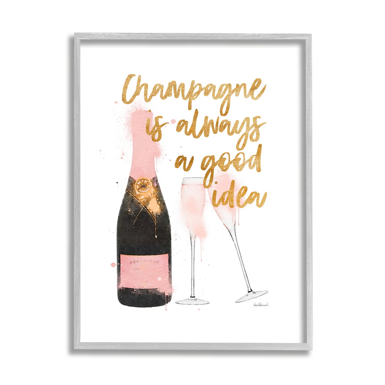 Stupell Industries Champagne Always Good Idea Phrase Chic Wine Bottle Framed Wall Art